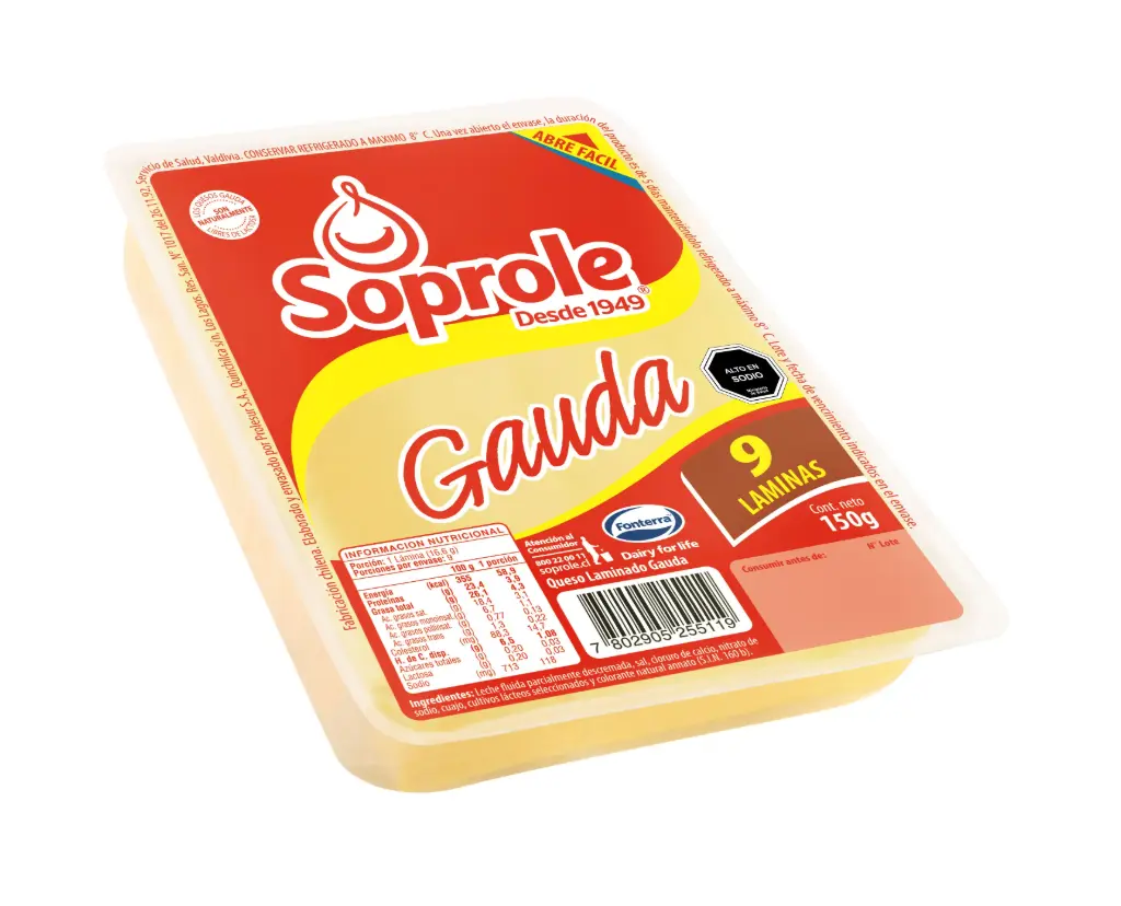 🧀 Queso Gauda Soprole Laminado – 150 g 