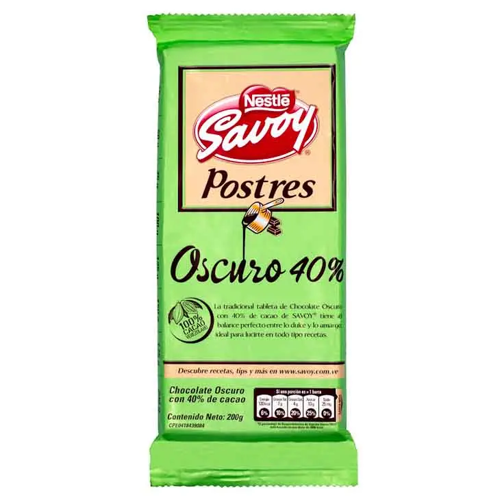 [P20092] CHOCOLATE DE POSTRES SAVOY OSCURO 40% 200GR
