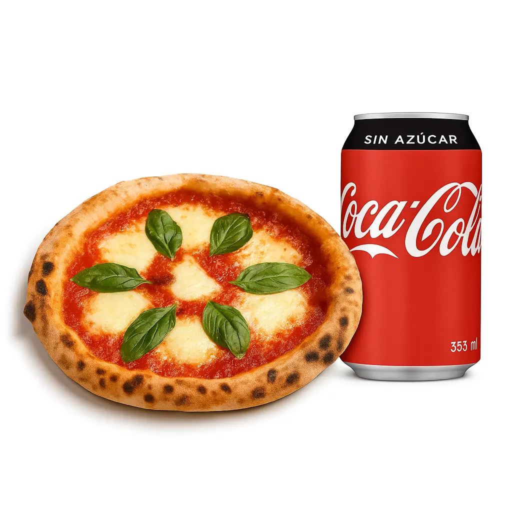 [P10091] 🍕🥤 Combo Pizza Napolitana Individual Margherita – 20 cm + Bebida Lata 355 ml 