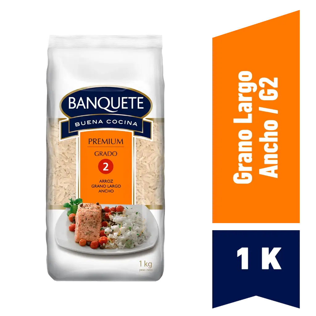 Arroz Grado 2 Banquete Premium Grano Largo y Ancho 1 kg