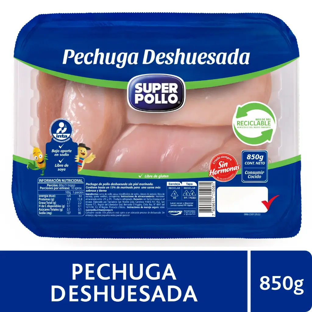 Pechuga Deshuesada Pollo 850 g 