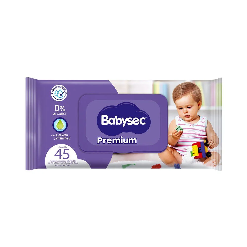 [P7676] Toallitas Húmedas Babysec Premium Aloe Vera & Vitamina E (45 Unidades)