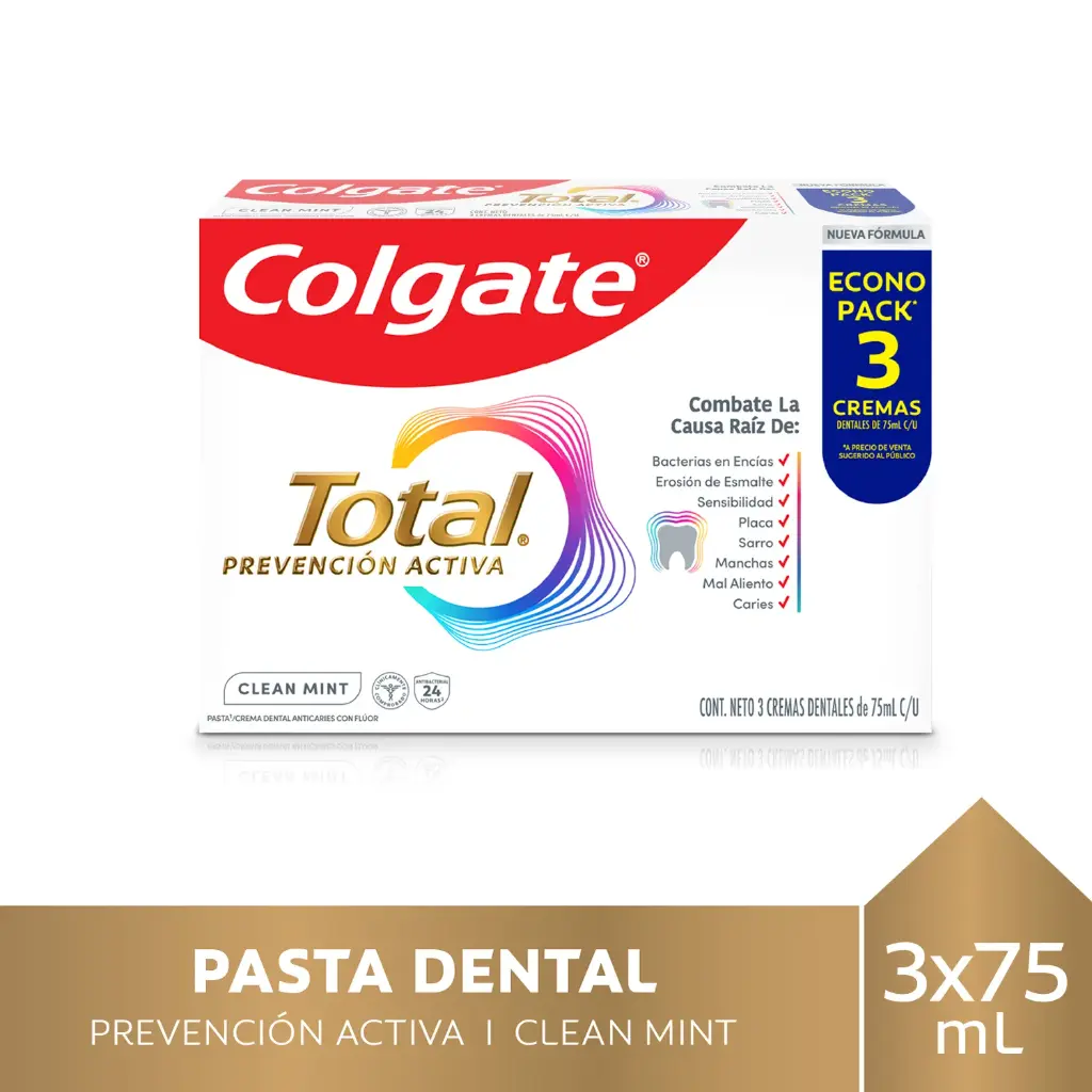 Pasta Dental Colgate Total Clean Mint 75 ml 3 un. | Panier Club