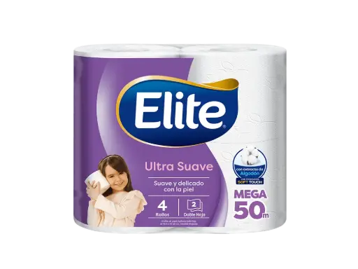 [P20006] 🧻 Elite Papel Higiénico Ultra Suave Doble Hoja 50 m – Pack 4 Rollos