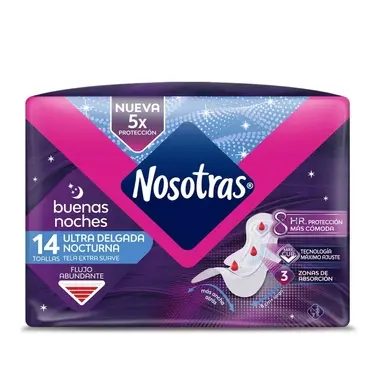 [P20073] 🩸 Nosotras Toallas Femeninas Nocturnas Buenas Noches Ultra Delgada 14 unidades